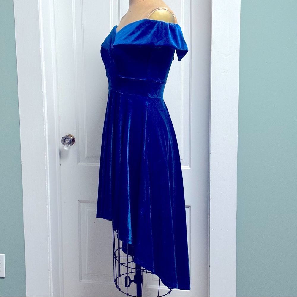New With Tags Jasambac Royal Blue Velvet Holiday High Low Dress Size Medium - Picture 3 of 9